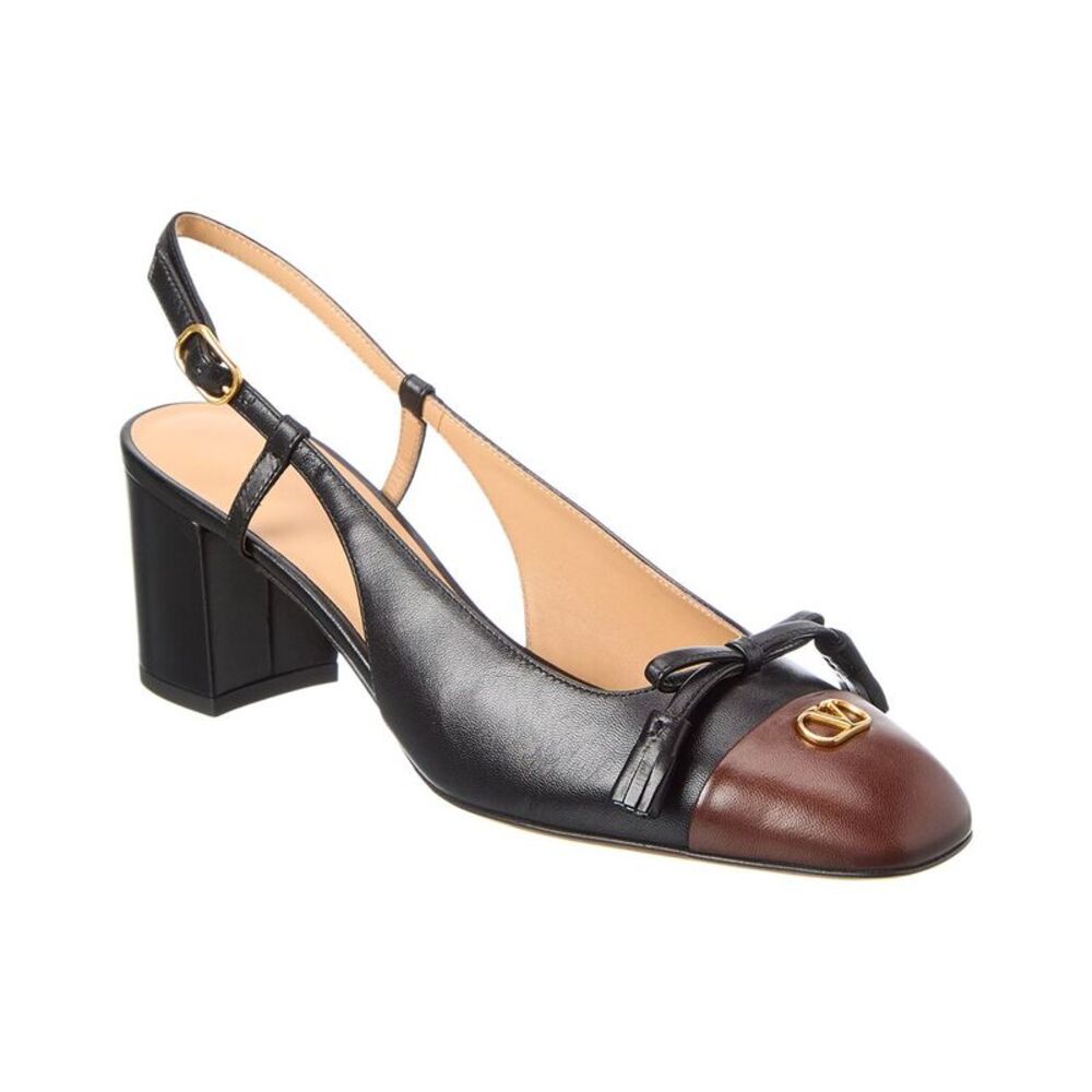 Valentino Bow 60 Leather Slingback Pump, Brown - Picture 1 of 5